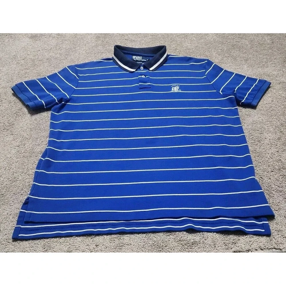 Vintage Polo‎ Ralph Lauren Pique Polo Shirt Mens XL Blue Striped RL Polo Logo